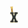 Goldener Edelstahl Buchstabe X Anhänger mit schwarzem Emaile, DIY Halsketten Zubehör. - Buchstabe X