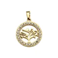 Gold-plated rhinestone tree of life pendant, elegant circular crystal jewelry accessory for DIY necklace. - Rhinestone Hollow Tree of Life Style