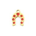 Gold titanium steel horseshoe pendant with red heart and dots for DIY necklace bracelet. - Heart Horseshoe Pendant