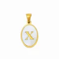 Stainless Steel Gold Plated White Mother of Pearl Letter X Oval Pendant DIY Accessory - Oval Shell Letter X