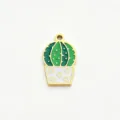 Stainless steel cactus charm pendant enameled DIY jewelry making component accessory - Round Cactus