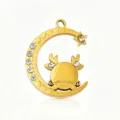 Stainless Steel Gold Plated Crescent Moon Star Cartoon Character Rhinestone DIY Pendant Jewelry - Cute Deer On Moon Pendant