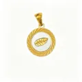 Titanium steel mother-of-pearl round pendant with leaf design, ideal for DIY necklaces. - Feather