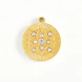 Pendentif Strass Plaqué Or 18K en Acier Inoxydable Accessoire Charme Bijou Pour DIY - Pendentif Rond Motif Étoile avec Strass