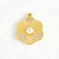 Ciondolo fiore strass perla acciaio inossidabile dorato DIY collana accessorio vista principale - Fiore a Cinque Petali con Perla