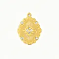 Acciaio inossidabile placcato oro 18k strass ciondolo scolpito charm gioielli collana. - Fiore Motivo Diamante Ovale