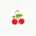 Titanium steel cherry pendant with enamel color drop for stylish DIY handmade jewelry design. - 14 Large and Small Leaf Cherry - Large