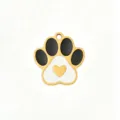 Stainless steel pet paw pendant with black and white enamel, gold heart DIY charm for necklace. - Black & White Yellow Heart Paw Print