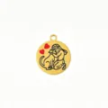 Gold circular pet pendant with heart and hug engraving, ideal DIY jewelry accessory. - Healing Pet