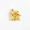 Gold-plated metal boy and girl charm pendant with red heart for DIY jewelry making. - Red Heart Duo
