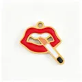 Stainless steel red lips and cigarette pendant charm DIY handmade jewelry accessory. - Smoking Red Lips