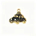 Gold stainless steel black enamel classic car charm pendant for handmade DIY necklace. - Vintage Classic Car