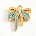 Ciondolo fiocco strass smalto blu dorato accessorio gioiello fai da te vista principale. - Fiocco Blu