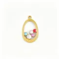 Stainless steel oval pendant DIY jewelry charm with colorful enamel pearls for necklace making. - Colorful Gem Oval