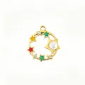 Stainless steel gold star pendant DIY charm with colorful enamel rhinestones pearl jewelry making - Colorful Star Ring