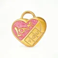 Gold heart enamel pendant DIY charm, pink glitter love you cute jewelry accessory variant. - Heart LOVE