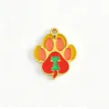 Gold stainless steel paw pendant, colorful enamel DIY charm for necklace bracelet accessories. - Red Puppy Paw Print