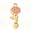 Gold enamel rose flower pendant charm for DIY handmade bracelet necklace jewelry making accessories - Pink Rose