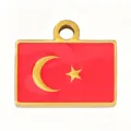 Gold tone Turkish flag enamel pendant stainless steel DIY necklace jewelry charm accessory - Turkey