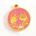 Cute pink glitter enamel pinky swear hands gold round pendant charm for DIY jewelry making - Pink Pinky Swear