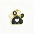 Stainless steel paw print pendant, 18k gold plated enamel pet memorial DIY necklace charm accessory. - Black and White LOVE Paw Print