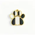 Stainless steel black white enamel cat dog paw charm pendant for DIY jewelry necklace making. - Black and White Stripe Paw Print