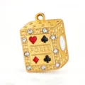 Ciondolo Dado Poker Dorato Con Strass Smaltato Charm Fai Da Te Bracciale Accessori - Poker e Dadi