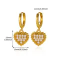 18K gold-plated heart drop earrings with cubic zirconia and dimension info 15mm height - Beaded Heart Style (2) / Gold