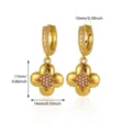 18K gold plated flower drop hoop earrings with clear zirconia size dimensions chart - Starburst Clover Style (1) / Gold