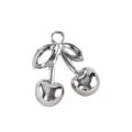 Silver cherry pendant DIY jewelry accessory, metallic fruit charm for bracelet necklace crafting. - Hollow Leaf Cherry