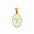 Stainless steel gold plated white mother of pearl letter Y oval pendant necklace DIY accessory. - Oval Shell Letter Y