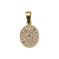 Gold oval pave rhinestone pendant DIY necklace accessory, shiny crystal charm jewelry piece. - Flat Pave Oval