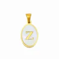 Gold stainless steel white mother-of-pearl letter Z oval pendant DIY necklace jewelry - Oval Shell Letter Z