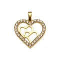 Gold double heart pendant micro paved zircon charm for DIY necklace jewelry accessory - Rhinestone Double Heart Style