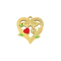 Gold-plated heart charm with red enamel and rhinestone for handmade DIY jewelry making. - Style 11 Two Roses Heart (Pendant Only (Without Chain))