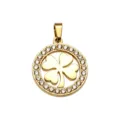 Gold-plated four-leaf clover pendant with micro-pave cubic zirconia round frame for DIY necklace. - Rhinestone Ring Clover Style