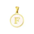 Gold letter F mother-of-pearl round pendant charm for DIY necklace bracelet jewelry accessory. - Letter F