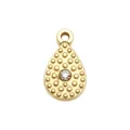 Gold teardrop pendant charm with dot texture and central crystal for DIY jewelry making. - Dotted Teardrop