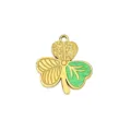 Ciondolo quadrifoglio in acciaio dorato con smalto verde, accessorio per gioielli fai da te. - Stile Trifoglio in Smalto con Motivo
