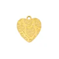 Gold heart pendant charm, embossed pattern, DIY jewelry making accessory for bracelet necklace. - Style 17 Full Carved Flower Heart (Pendant Only (Without Chain))
