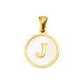 Gold initial J pendant with white mother of pearl round charm for DIY necklace jewelry. - Letter J