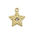 Gold star pendant charm with central crystal and dotted texture for DIY necklace accessory. - Point Drill Five-pointed Star