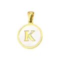 Gold-plated round letter K pendant with mother of pearl inlay for DIY necklace and bracelet. - Letter K