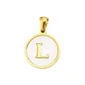 Gold-tone metal round mother of pearl letter L pendant necklace DIY jewelry accessory piece - Letter L