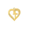 Gold Tone Heart Cross Pendant Rhinestone DIY Jewelry Making Craft Accessory Charm - Style 20 Cross Hollow Heart (Pendant Only (Without Chain))