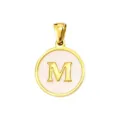 Gold M Letter Mother-of-Pearl Round Pendant Charm DIY Necklace Bracelet Jewelry Accessory - Letter M