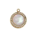 Exquisite round mother of pearl rhinestone gold pendant DIY necklace jewelry accessory - White Mother of Pearl Pave Round