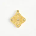 Pendentif trèfle en acier inoxydable doré avec strass pour collier et boucles d'oreilles - Motif Losange Strass
