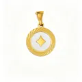 Gold titanium steel white mother of pearl round pendant DIY charm necklace accessory - Diamond Pattern