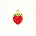 Gold titanium steel strawberry enamel charm for DIY handmade jewelry bracelets and necklaces - Strawberry with Fine Dots